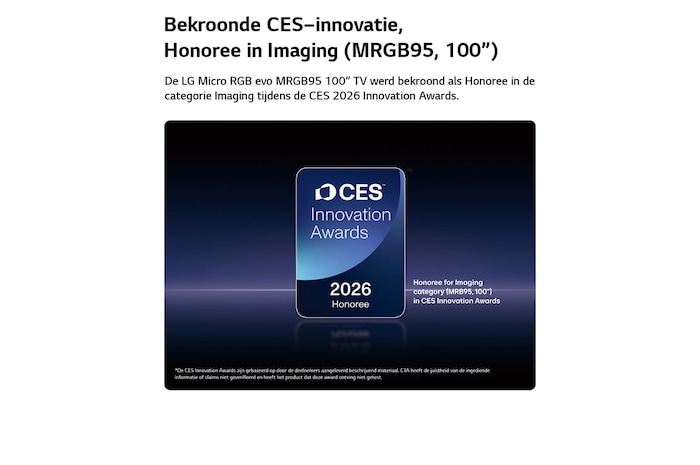 2026 CES Innovation Awards Erebadge in de categorie Imaging voor het MRGB95 100-inch display